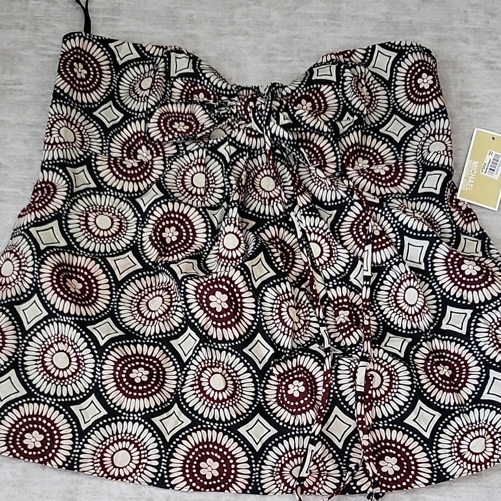 Michael Kors Brown and Cream Patterned Strapless Top